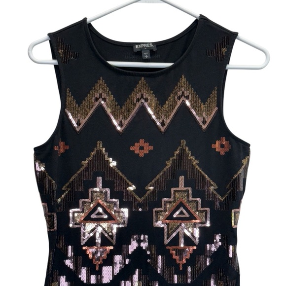 Express Black and Gold Southwestern Design Sequin Dress. Size XS - Picture 3 of 10